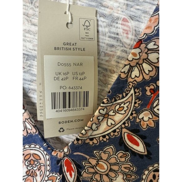 NWT BODEN V Neck Puff Sleeve Paisley Print Jersey Mini Dress 100% Cotton Sz 12P - Picture 10 of 13